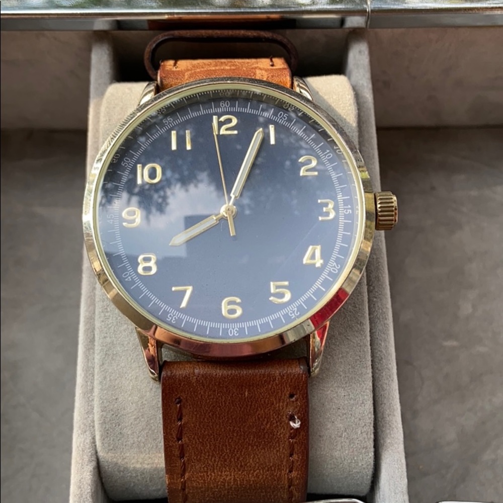 Aldo Watch Brown Genuine Leather Blue Dial